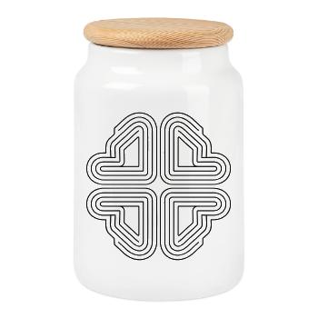 Dessin au trait abstrait - Boîte à biscuits avec couvercle en bois - blanc - Devant