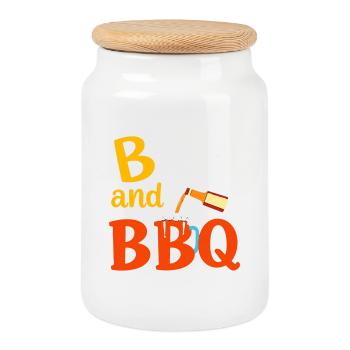 Bière et BBQ - Boîte à biscuits avec couvercle en bois - blanc - Devant