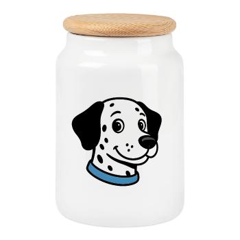 Dalmatian with blue necklace - Cookie Jar with Wooden Lid - white - Front