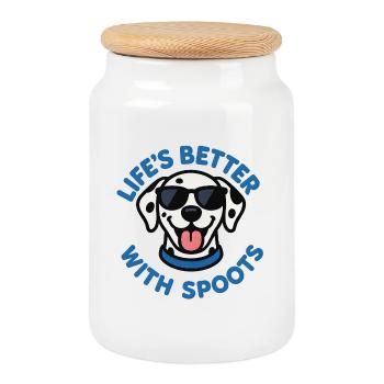 Dog Dalmatian in sunglasses with funny text - Cookie Jar with Wooden Lid - white - Front