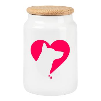 German dog Heart Pink - Keksdose mit Holzdeckel - Weiß - Vorne