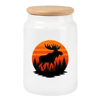 Coucher de soleil orignal dans la silhouette de la forêt - Boîte à biscuits avec couvercle en bois - blanc - Devant