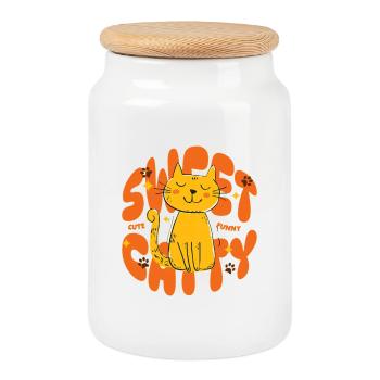Sweet Catty – Le chat le plus mignon du monde - Boîte à biscuits avec couvercle en bois - blanc - Devant