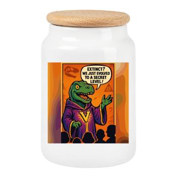Secret Level Dinosaur – Funny Conspiracy - Cookie Jar with Wooden Lid - white - Front