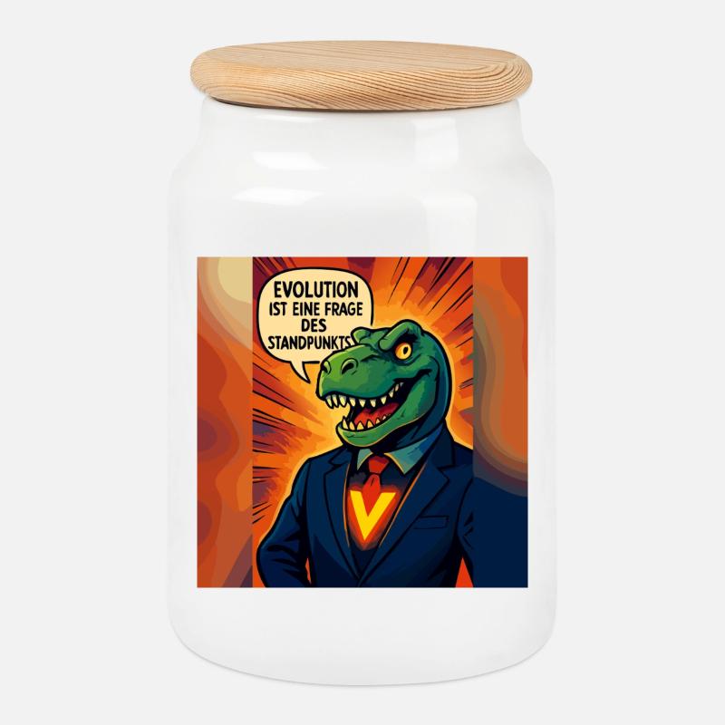 Dino in a suit – evolution is a matter of opinion - Cookie Jar with Wooden Lid - white