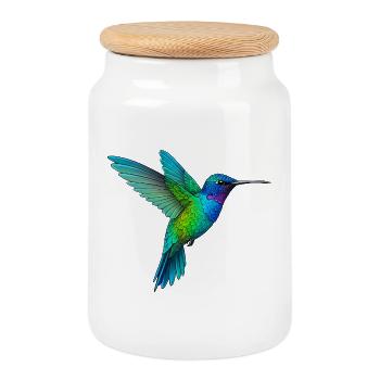 Regenbogen-Kolibri-Flug - Keksdose mit Holzdeckel - Weiß - Vorne