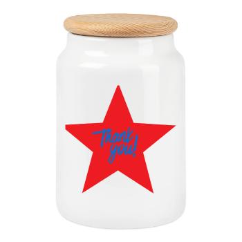 Étoile Rouge Merci Bleu - Boîte à biscuits avec couvercle en bois - blanc - Devant