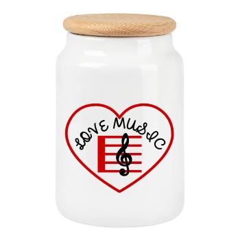 Red Heart - Musical - Cookie Jar with Wooden Lid - white - Front