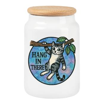 Hang In There Katzen-Patch - Keksdose mit Holzdeckel - Weiß - Vorne