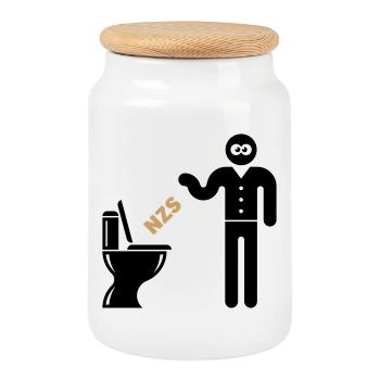 NZS Dans les toilettes, dans les toilettes ! Ci-contre droit POS 2C - Boîte à biscuits avec couvercle en bois - blanc - Devant
