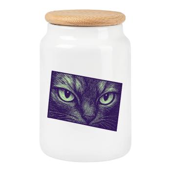 Neon Cat Gaze Modern Graphic Art - Cookie Jar with Wooden Lid - white - Front