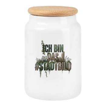 Nature_Overlay_T-shirt - Cookie Jar with Wooden Lid - white - Front