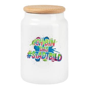 Urban_Graffiti_T-chemise - Boîte à biscuits avec couvercle en bois - blanc - Devant