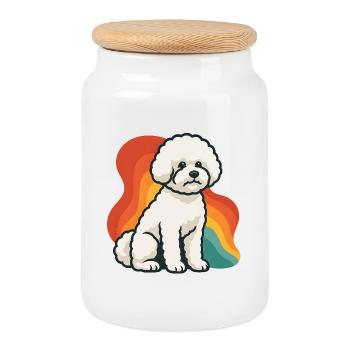 Bichon frisé chien moelleux avec fond coloré - Boîte à biscuits avec couvercle en bois - blanc - Devant