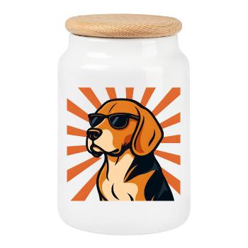 Beagle Hund mit Retro Sonnenbrille - Keksdose mit Holzdeckel - Weiß - Vorne