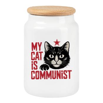 Mon chat est communiste - T-shirt Chat drôle - Boîte à biscuits avec couvercle en bois - blanc - Devant