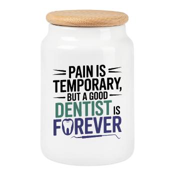 Dental Professional Life Oral Care  - Cookie Jar with Wooden Lid - white - Front