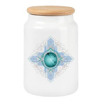 Filigree ethnic ornament with bright turquoise - Cookie Jar with Wooden Lid - white - Front