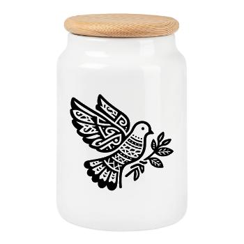 Ethnic Dove of Peace – Sign of the Spirit - Cookie Jar with Wooden Lid - white - Front
