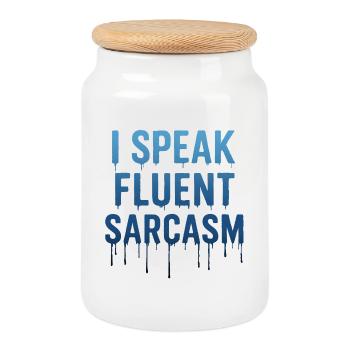 Je parle couramment Sarcasme Texte dégoulinant - Boîte à biscuits avec couvercle en bois - blanc - Devant