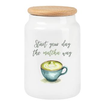 Beginnen Sie Ihren Tag auf die Matcha-Art Aquarellkunst - Keksdose mit Holzdeckel - Weiß - Vorne