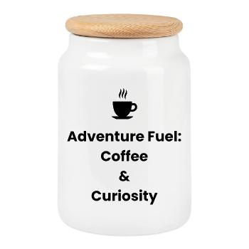 Adventure Fuel : Café et curiosité – Chemise de voyage - Boîte à biscuits avec couvercle en bois - blanc - Devant
