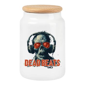 Dead Beats Only – Cooles Zombie Musik Design - Keksdose mit Holzdeckel - Weiß - Vorne