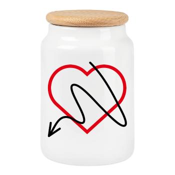 Coeur rouge avec flèche - Boîte à biscuits avec couvercle en bois - blanc - Devant