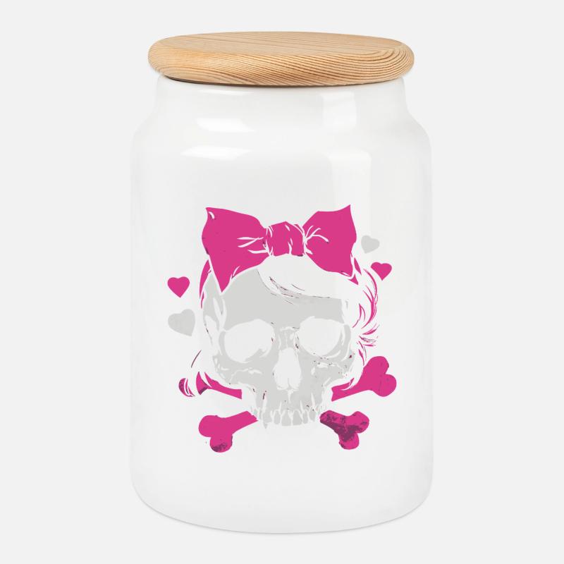 Pink Skull mit Zöpfen und Schleifen - Keksdose mit Holzdeckel - Weiß