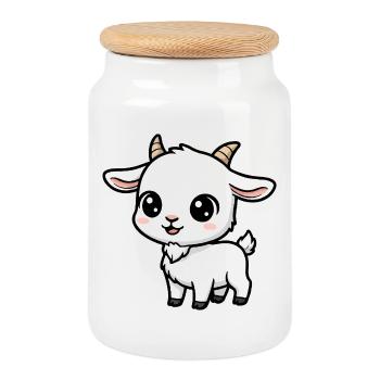 Kawaii Kid Figurine - Cookie Jar with Wooden Lid - white - Front
