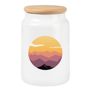 Circle Sunset Mountain Gradient - Cookie Jar with Wooden Lid - white - Front