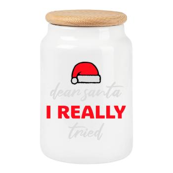 Dear Santa I Really Tried Weihnachten Humor Lustig - Keksdose mit Holzdeckel - Weiß - Vorne