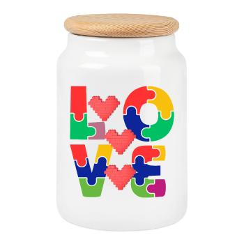 Puzzle d’amour avec des cœurs colorés - Boîte à biscuits avec couvercle en bois - blanc - Devant