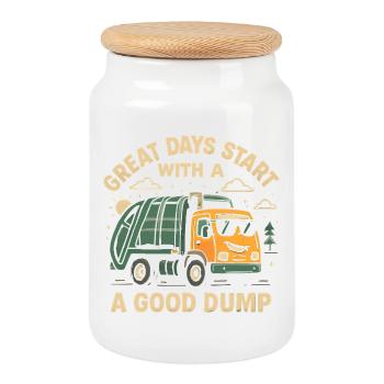 Les belles journées commencent avec un bon camion à ordures - Boîte à biscuits avec couvercle en bois - blanc - Devant
