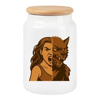 Human-Werewolf Duality - Cookie Jar with Wooden Lid - white - Front