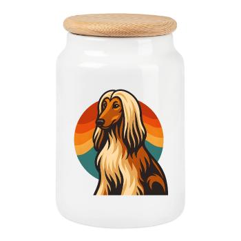 Chien Afghan au coucher de soleil rétro - Boîte à biscuits avec couvercle en bois - blanc - Devant