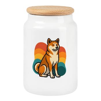 Akita Inu Hund Retro Regenbogen - Keksdose mit Holzdeckel - Weiß - Vorne
