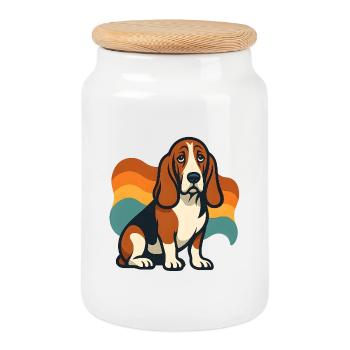 Basset hound Dog in colorful waves - Cookie Jar with Wooden Lid - white - Front