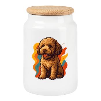 Lagotto romagnolo dog in colorful waves - Cookie Jar with Wooden Lid - white - Front