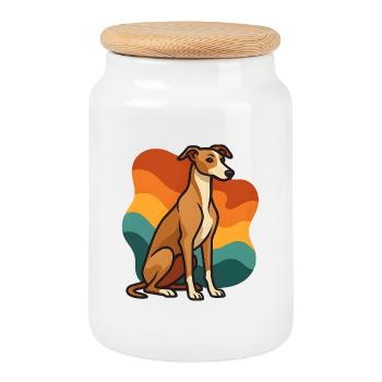 Windhund Hund in Sunset Hund - Keksdose mit Holzdeckel - Weiß - Vorne