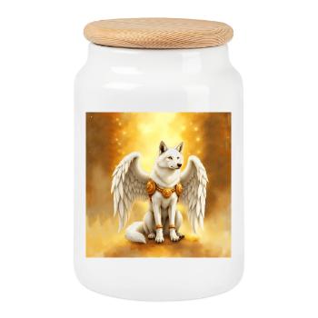 Goldene Aura Geflügelter Wolf - Keksdose mit Holzdeckel - Weiß - Vorne