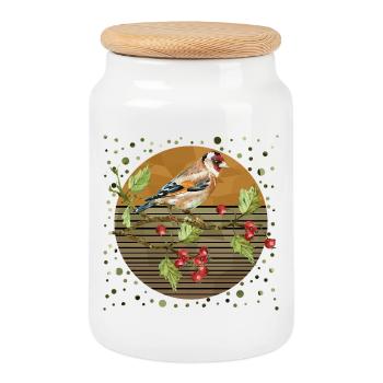 Colorful bird - Cookie Jar with Wooden Lid - white - Front