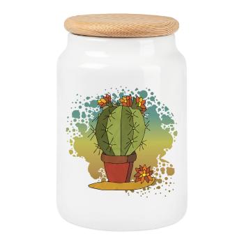 Flowers - Cookie Jar with Wooden Lid - white - Front