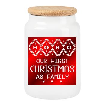 Premier Noël en famille - Boîte à biscuits avec couvercle en bois - blanc - Devant