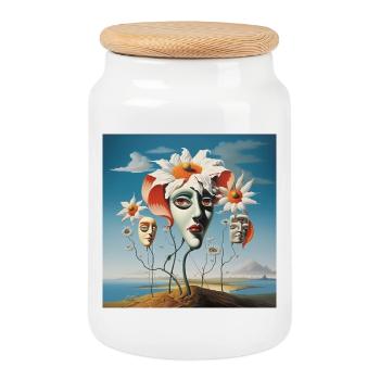 Flower Masks Dream - Cookie Jar with Wooden Lid - white - Front