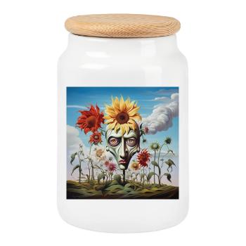 Surreal Sun Head Face - Cookie Jar with Wooden Lid - white - Front