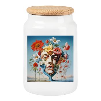 Masque Floral Portrait Surréaliste - Boîte à biscuits avec couvercle en bois - blanc - Devant