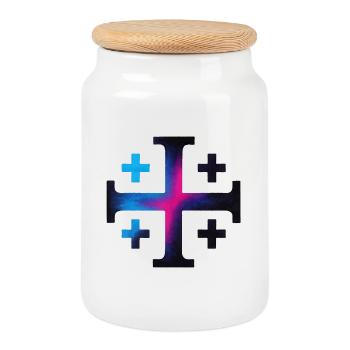 Kairos Kreuz (Jerusalemkreuz) – Mitternacht - Keksdose mit Holzdeckel - Weiß - Vorne