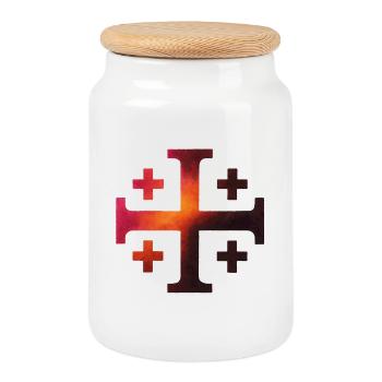 Croix de Kairos (Croix de Jérusalem) – Forge du volcan - Boîte à biscuits avec couvercle en bois - blanc - Devant