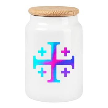 Kairos Cross (Jerusalem Cross) – Starry Sky - Cookie Jar with Wooden Lid - white - Front
